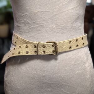Neutral Canvas Double-Prong Waist Belt - Cream